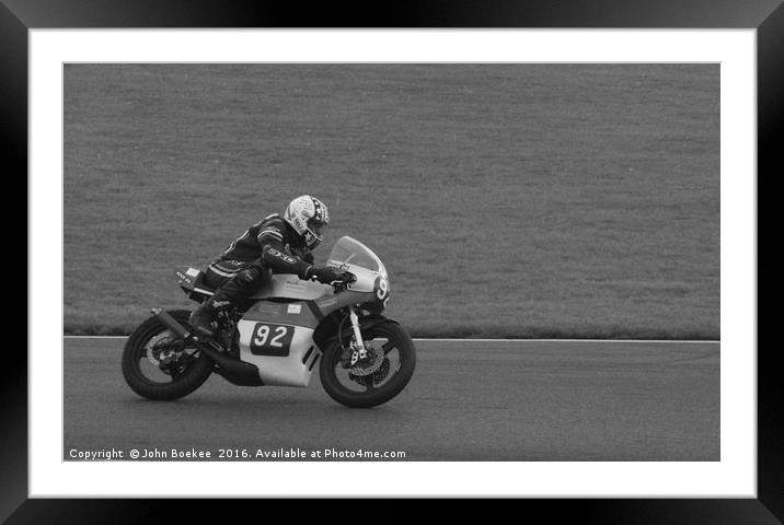 Racing bikes at Snetterton racetrack  Framed Mounted Print by John Boekee