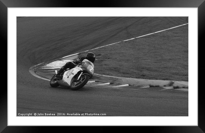 Racing bikes at Snetterton racetrack  Framed Mounted Print by John Boekee