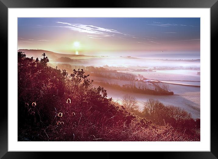 Misty Downs Sunrise Framed Mounted Print by Barry Maytum