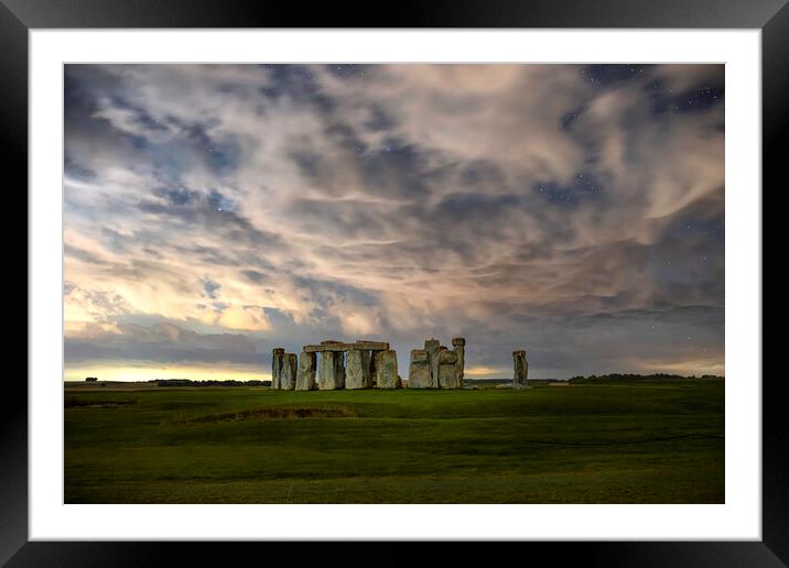 Stonehenge by Night Framed Mounted Print by Barry Maytum