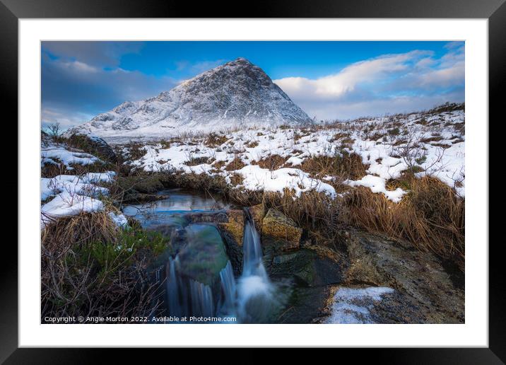 Bauchaille Etive Mor with Stream Framed Mounted Print by Angie Morton