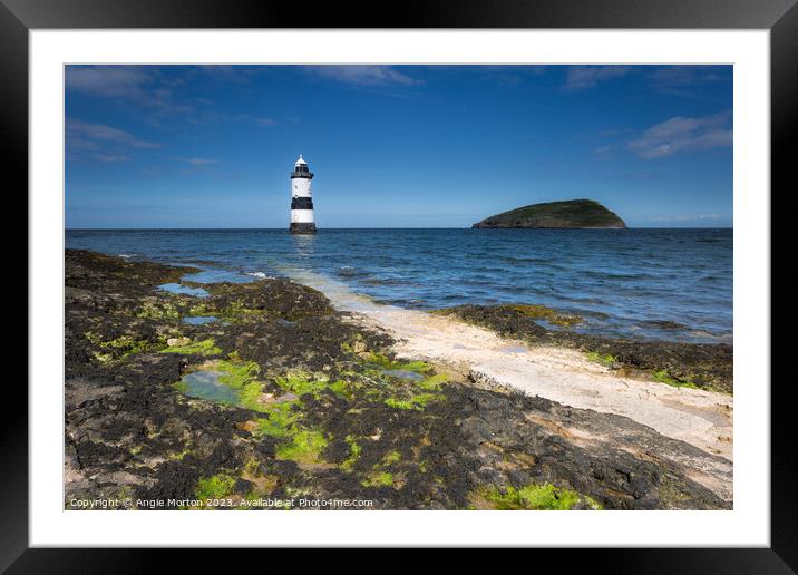Trwyn Du Lighthouse and Puffn Island Framed Mounted Print by Angie Morton