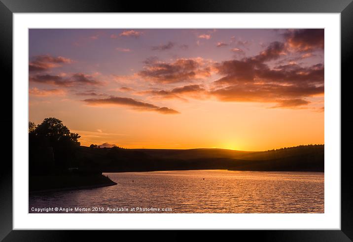 Sunset on Damflask Reservoir Framed Mounted Print by Angie Morton