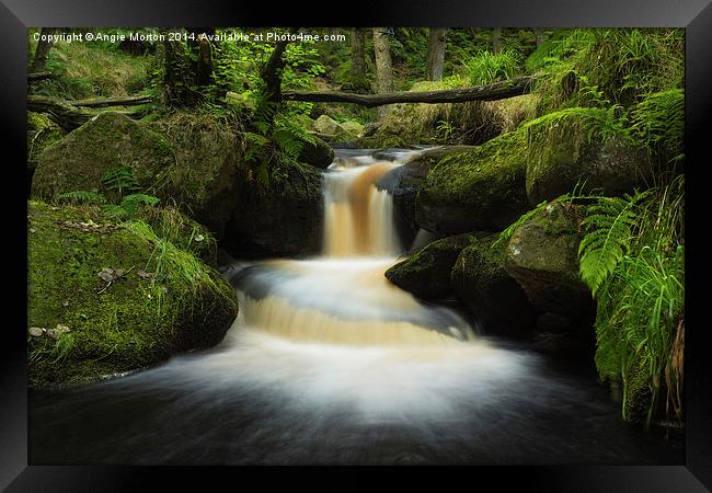 Burbage Brook Cascade Framed Print by Angie Morton