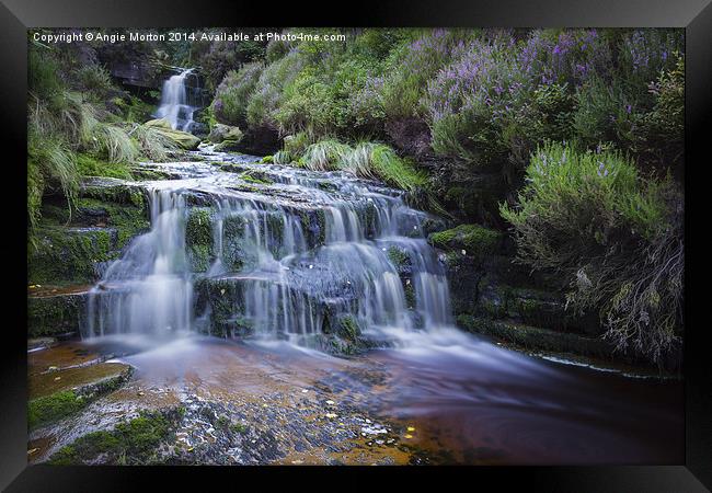 Waterfalls Above Black Clough Framed Print by Angie Morton