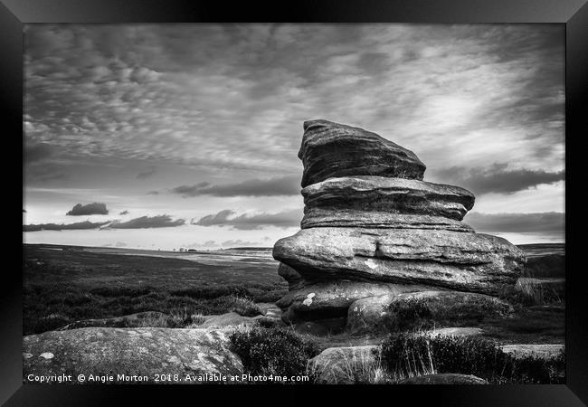 Over Owler Tor in Monchrome Framed Print by Angie Morton