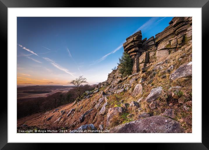 Contrails Over Stanage Edge Framed Mounted Print by Angie Morton