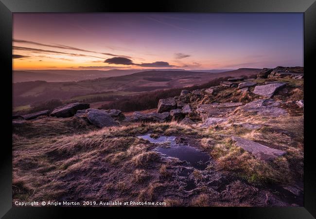 Last Light on Stanage Edge Framed Print by Angie Morton