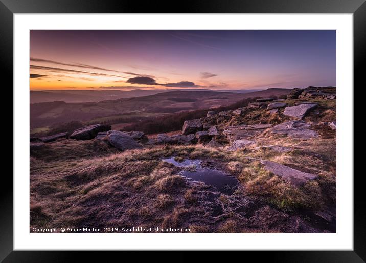 Last Light on Stanage Edge Framed Mounted Print by Angie Morton