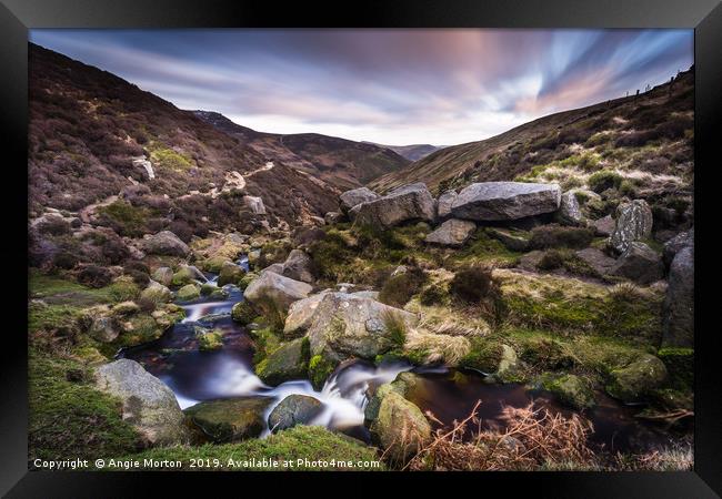 Grindsbrook Clough View to Edale Framed Print by Angie Morton