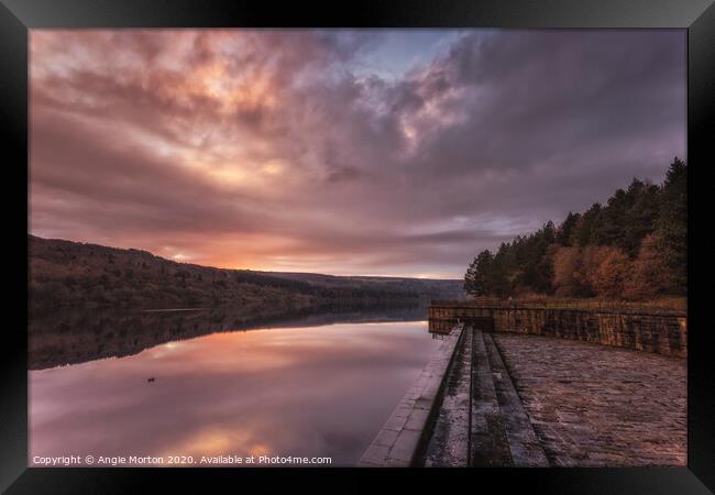 Broomhead Reservoir Sunset Framed Print by Angie Morton