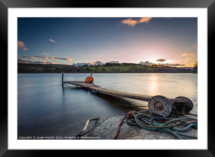 Damflask Jetty at Sunset Framed Mounted Print by Angie Morton