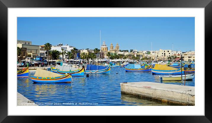 Marsaxlokk fishing village Malta Framed Mounted Print by Diana Mower