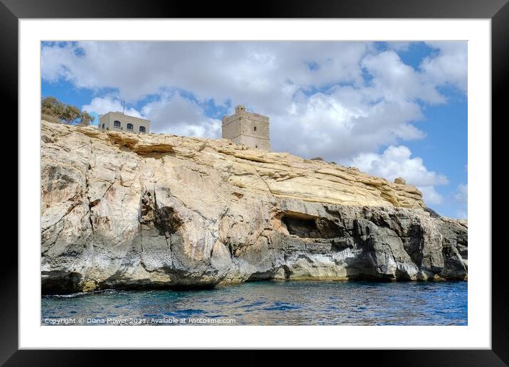 Blue Grotto Watchtower Malta  Framed Mounted Print by Diana Mower
