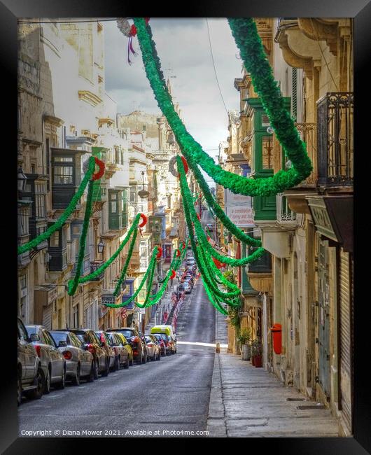 Valletta Street Festival time Malta Framed Print by Diana Mower