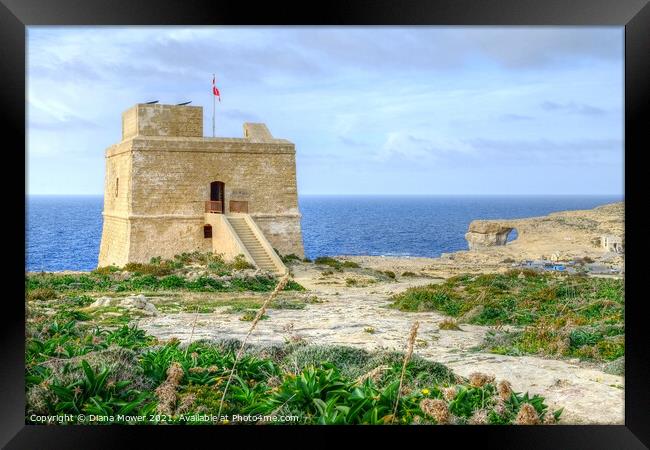  Dwejra Bay Watchtower Gozo Malta Framed Print by Diana Mower