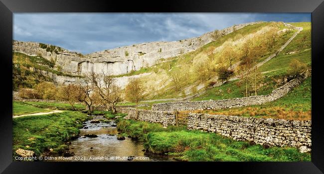  Malham Cove and beck Panoramic Framed Print by Diana Mower