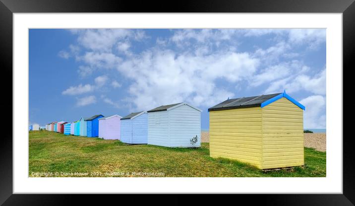  Littlestone Beach Huts Kent Coast Framed Mounted Print by Diana Mower