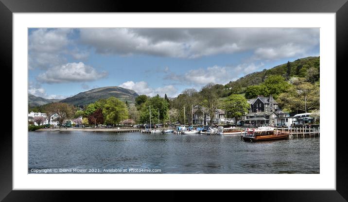 Jetties and boats at Ambleside Windermere  Framed Mounted Print by Diana Mower