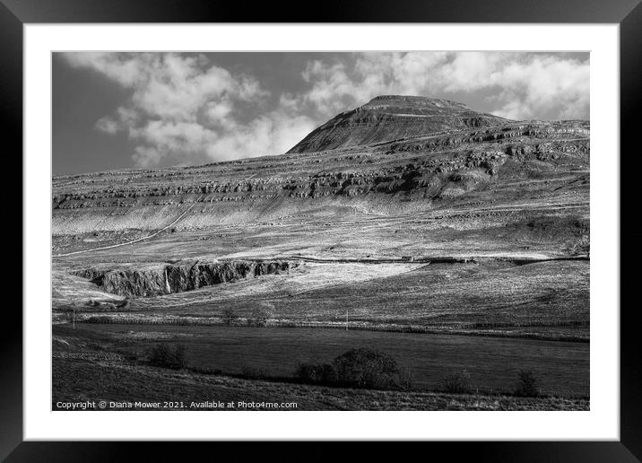 Ingleborough peak Yorkshire Monochrome Framed Mounted Print by Diana Mower