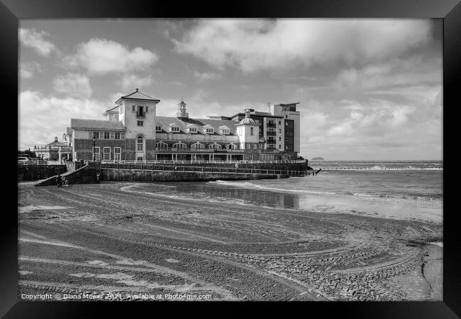 Weston Super Mare Black and white  Framed Print by Diana Mower