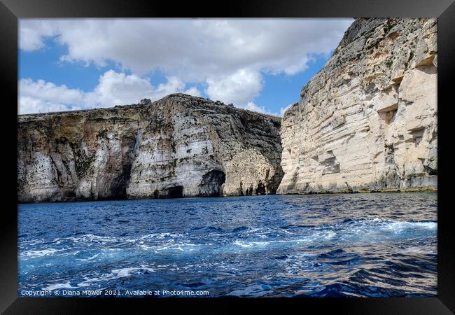 Blue Grotto high cliffs Malta  Framed Print by Diana Mower