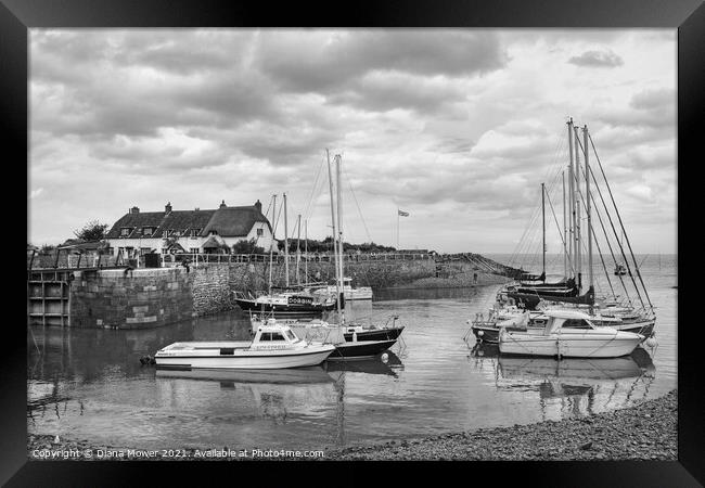 Porlock Weir Somerset Monochrome Framed Print by Diana Mower