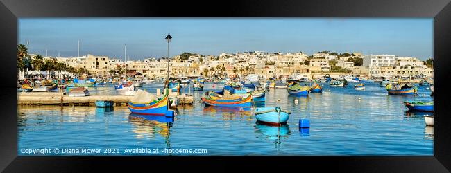 Marsaxlokk Harbour Panoramic Framed Print by Diana Mower