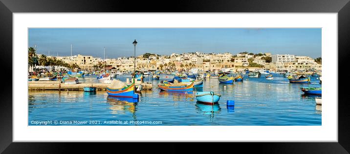 Marsaxlokk Harbour Panoramic Framed Mounted Print by Diana Mower