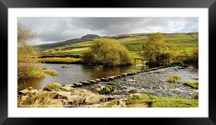 River Doe Stepping stones Inglborough Framed Mounted Print by Diana Mower