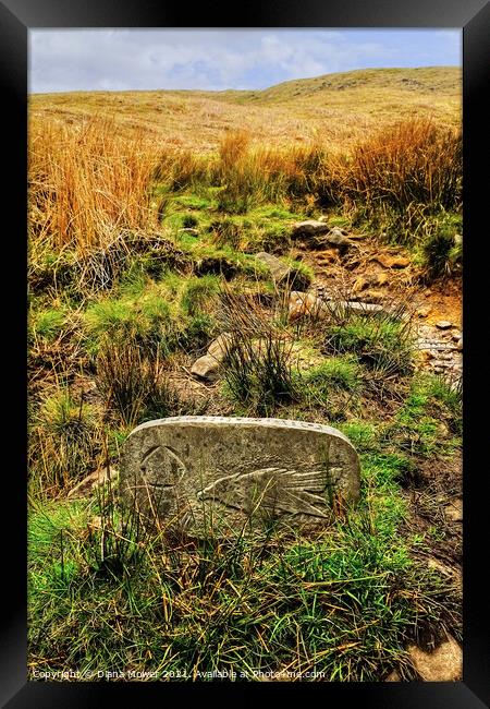 Pendle Hill Way Marker Stone  Framed Print by Diana Mower