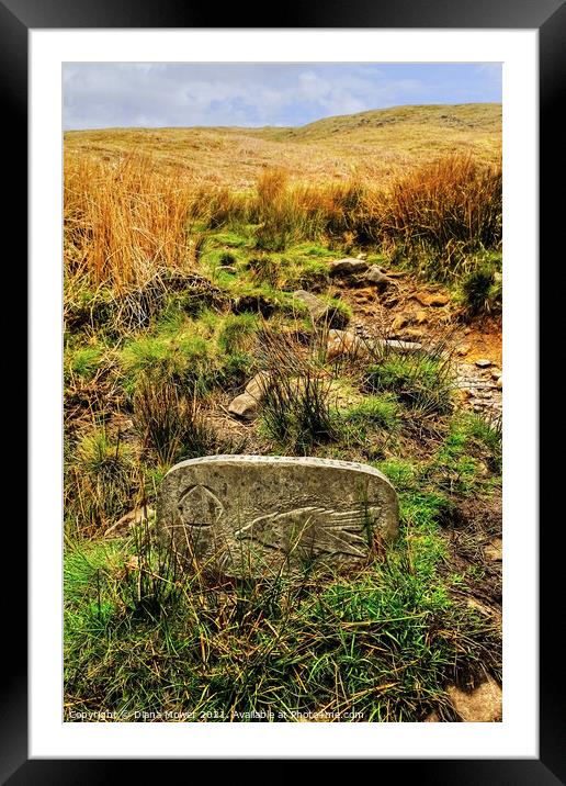 Pendle Hill Way Marker Stone  Framed Mounted Print by Diana Mower