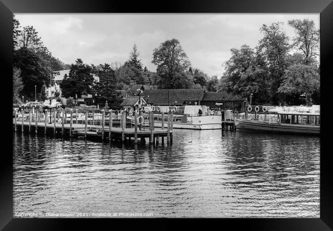 Bowness Windermere Black and white Framed Print by Diana Mower