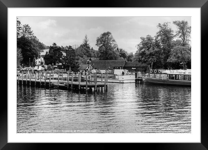 Bowness Windermere Black and white Framed Mounted Print by Diana Mower