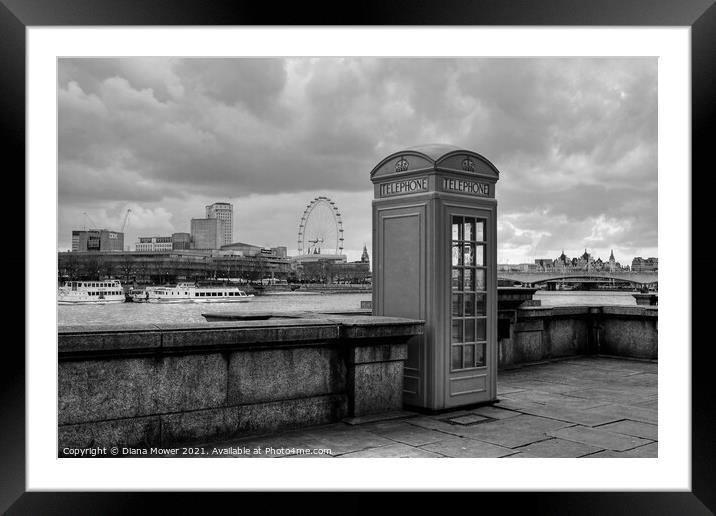 The Thames Embankment Black and white Framed Mounted Print by Diana Mower