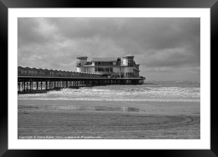 Weston Super Mare Grand Pier mono Framed Mounted Print by Diana Mower