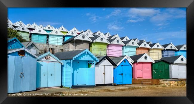 Walton beach huts Essex Framed Print by Diana Mower