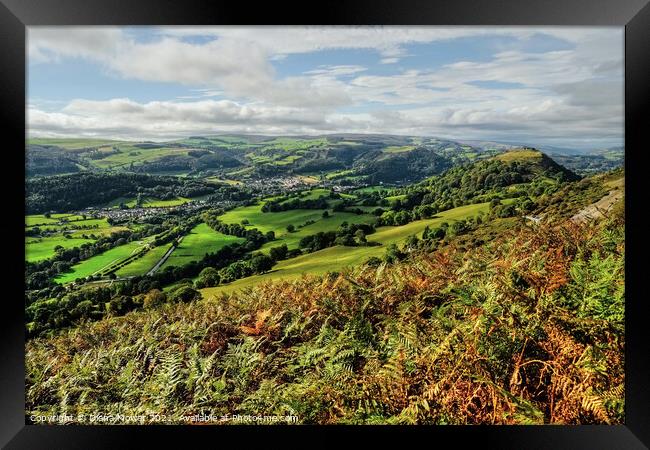 Vale of Llangollen from the mountains  Framed Print by Diana Mower