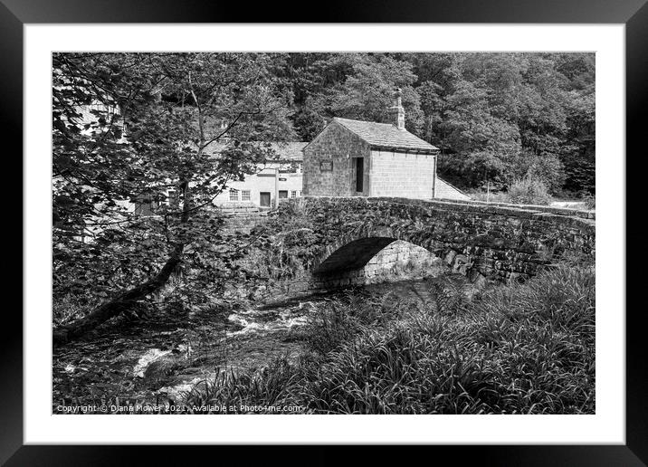 Old Stone Bridge over Hebden Beck Monochrome Framed Mounted Print by Diana Mower