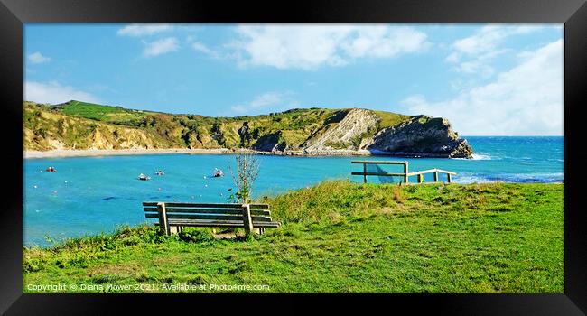 Lulworth cove Panoramic Framed Print by Diana Mower