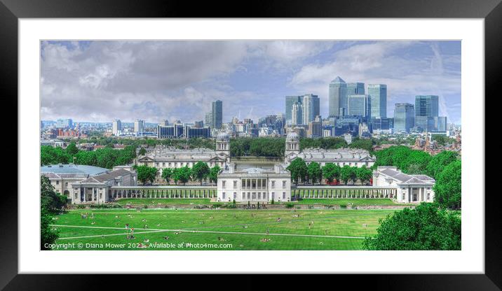 Greenwich and London Skyline Framed Mounted Print by Diana Mower