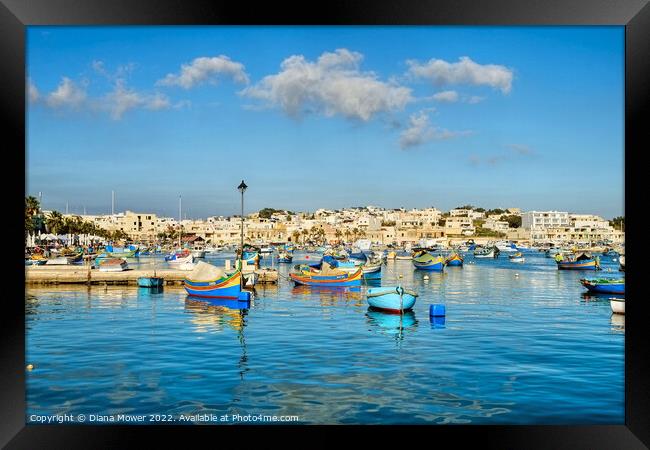 Marsaxlokk traditional boats Malta Framed Print by Diana Mower