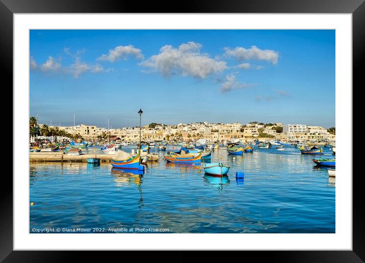 Marsaxlokk traditional boats Malta Framed Mounted Print by Diana Mower