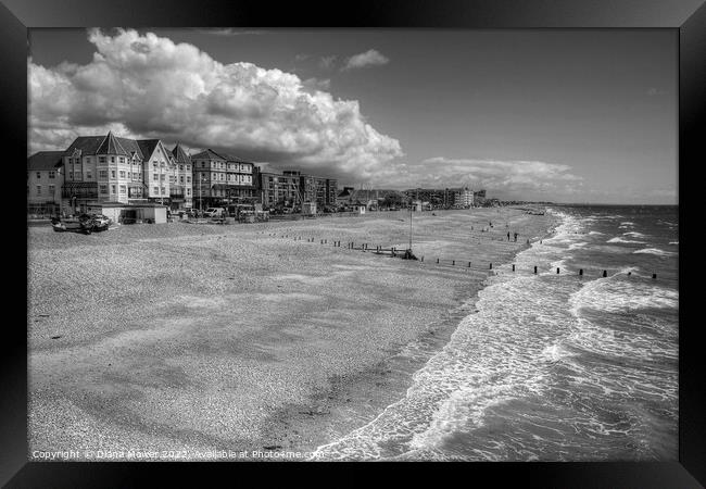 Bognor Regis Sea Front in Black and White Framed Print by Diana Mower
