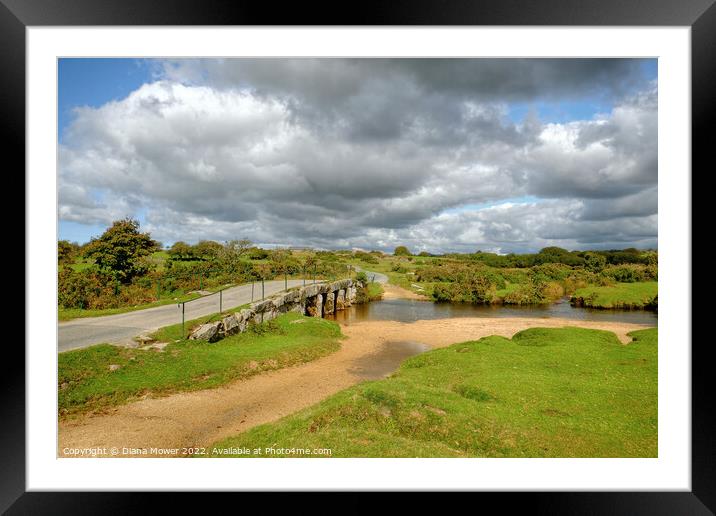 Clapper Bridge and Bodmin Moor Framed Mounted Print by Diana Mower