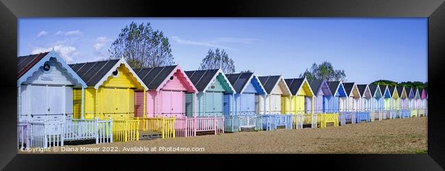 West Mersea Beach Huts Panoramic Framed Print by Diana Mower