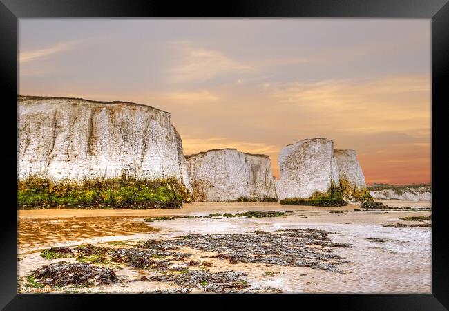 botany bay sea stacks Kent Sunset Framed Print by Diana Mower