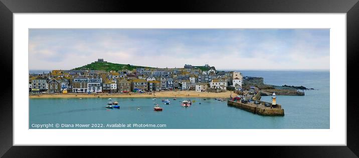 St Ives quay Panoramic Framed Mounted Print by Diana Mower