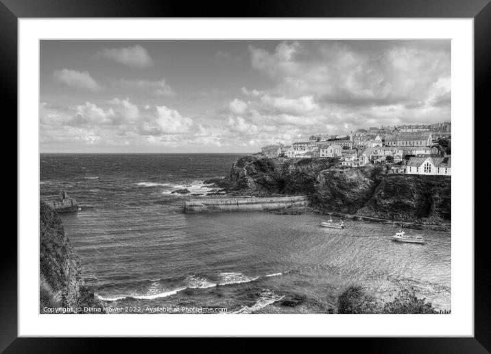   Port Isaac Cornwall Monochrome   Framed Mounted Print by Diana Mower