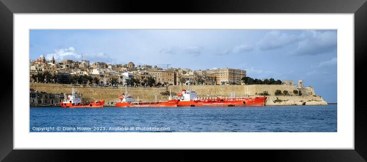 Valletta ancient town and grand harbour Malta Framed Mounted Print by Diana Mower